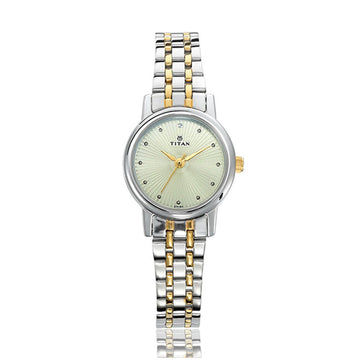 Titan Quartz Analog Champagne Dial Stainless Steel Strap Watch for Women
