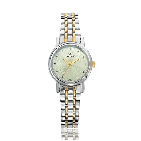 Titan Quartz Analog Champagne Dial Stainless Steel Strap Watch for Women