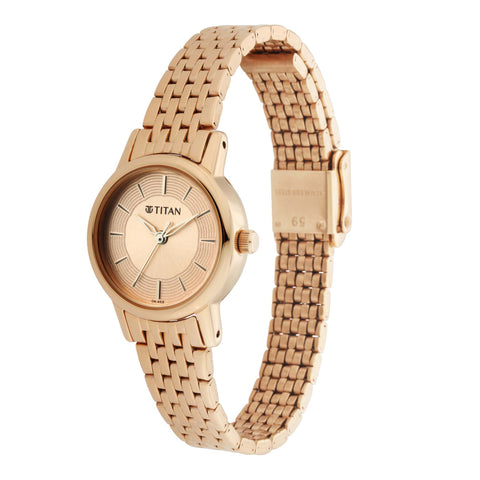 Titan Quartz Analog Rose Gold Dial Metal Strap Watch for Women