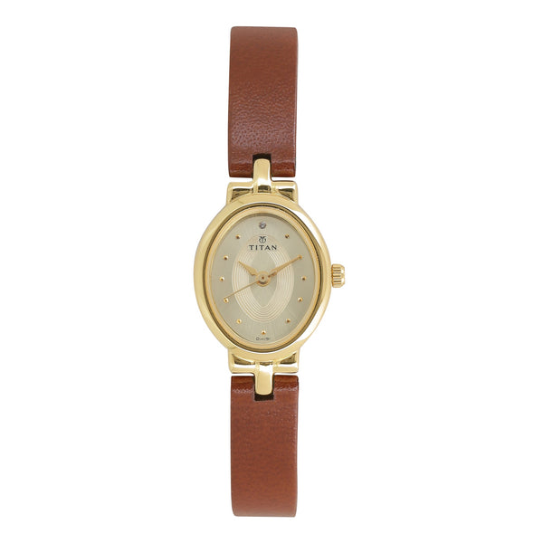 Titan Quartz Analog Champagne Dial Leather Strap Watch for Women