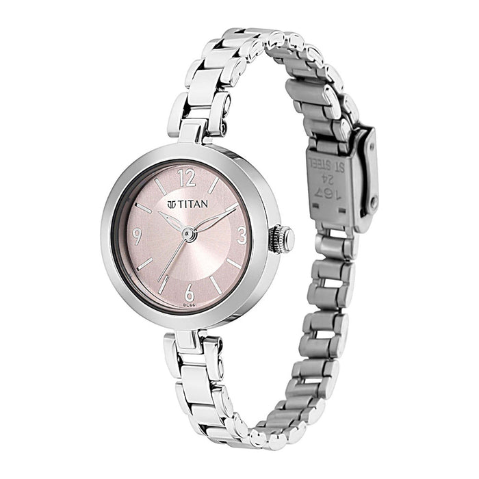 Titan Lagan Pink Dial Analog Metal Strap Watch for Women