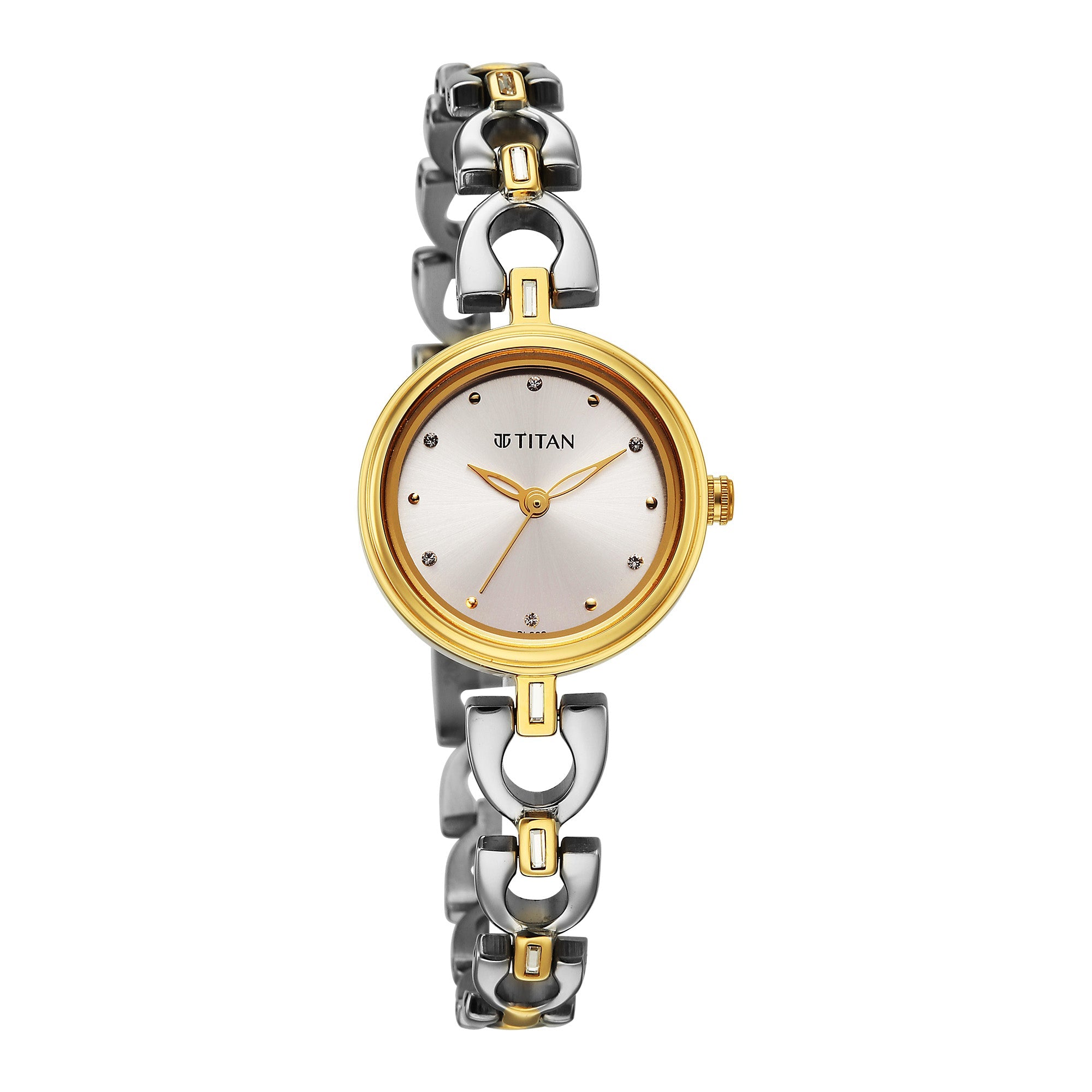 Titan Silver Dial Dual Tone Metal Strap Analog Watch for Women 2601BM01