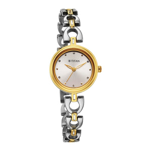 Titan Silver Dial Dual Tone Metal Strap Analog Watch for Women 2601BM01