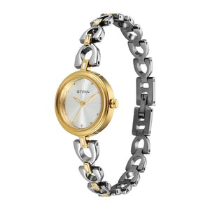 Titan Silver Dial Dual Tone Metal Strap Analog Watch for Women 2601BM01