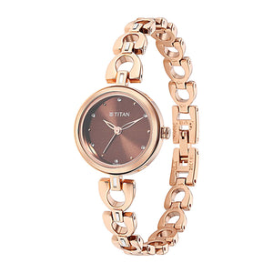 Titan Lagan Brown Dial Analog Metal Strap Watch for Women