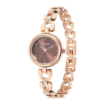 Titan Lagan Brown Dial Analog Metal Strap Watch for Women