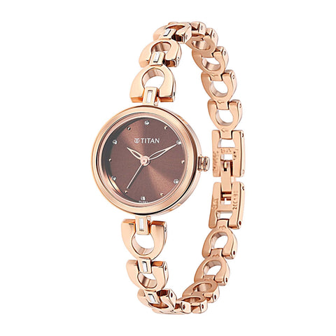 Titan Lagan Brown Dial Analog Metal Strap Watch for Women