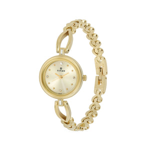Titan Quartz Analog Champagne Dial Metal Strap Watch for Women