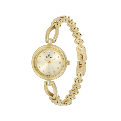 Titan Quartz Analog Champagne Dial Metal Strap Watch for Women