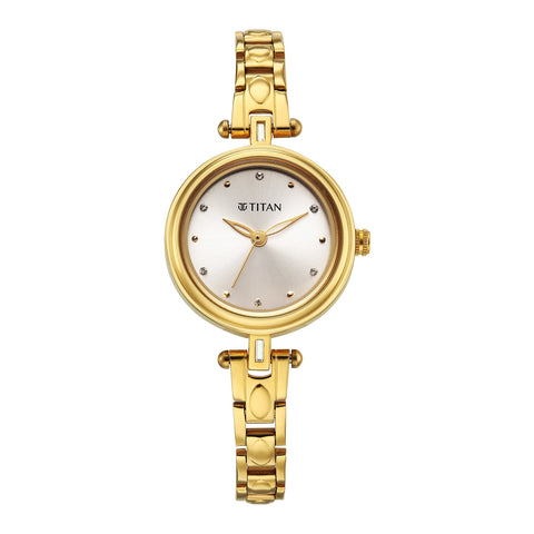Titan Silver Dial Gold Metal Strap Analog Watch for Women 2601YM05