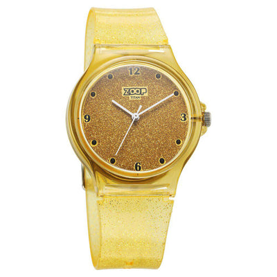 Zoop by Titan Glitter Quartz Alog Yellow Dial Polyurethane Strap Watch for Kids