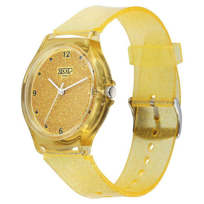 Zoop by Titan Glitter Quartz Alog Yellow Dial Polyurethane Strap Watch for Kids