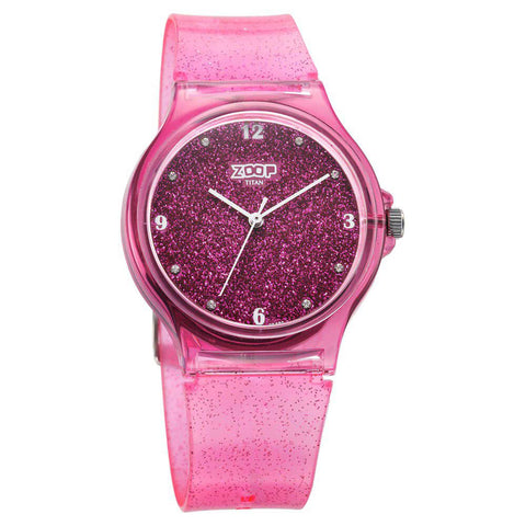 Zoop by Titan Glitter Quartz Alog Pink Dial Polyurethane Strap Watch for Kids