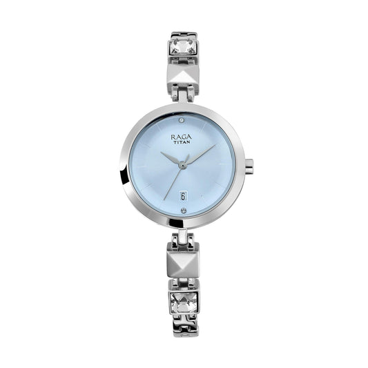 Titan Raga Viva Blue Dial Analog with Date Metal Strap watch for Women