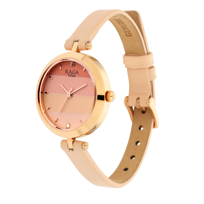 Titan Raga Viva Pink Dial Analog Leather Strap watch for Women