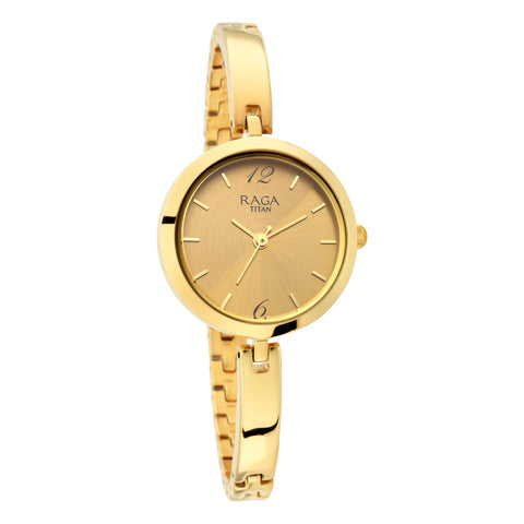Titan Raga Viva Golden Dial Analog Metal Strap Watch for Women