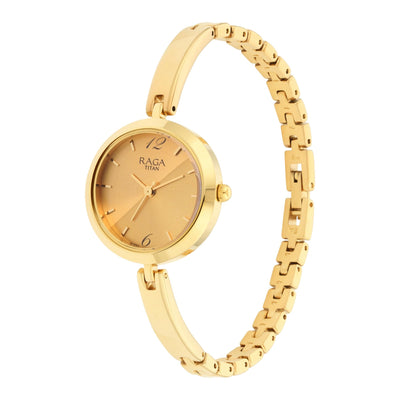 Titan Raga Viva Golden Dial Analog Metal Strap Watch for Women
