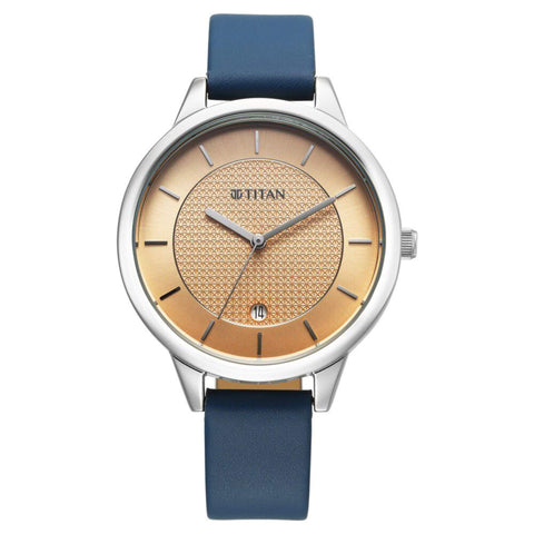 Titan Neo Workwear Quartz Analog Peach Dial Leather Strap Watch For Women