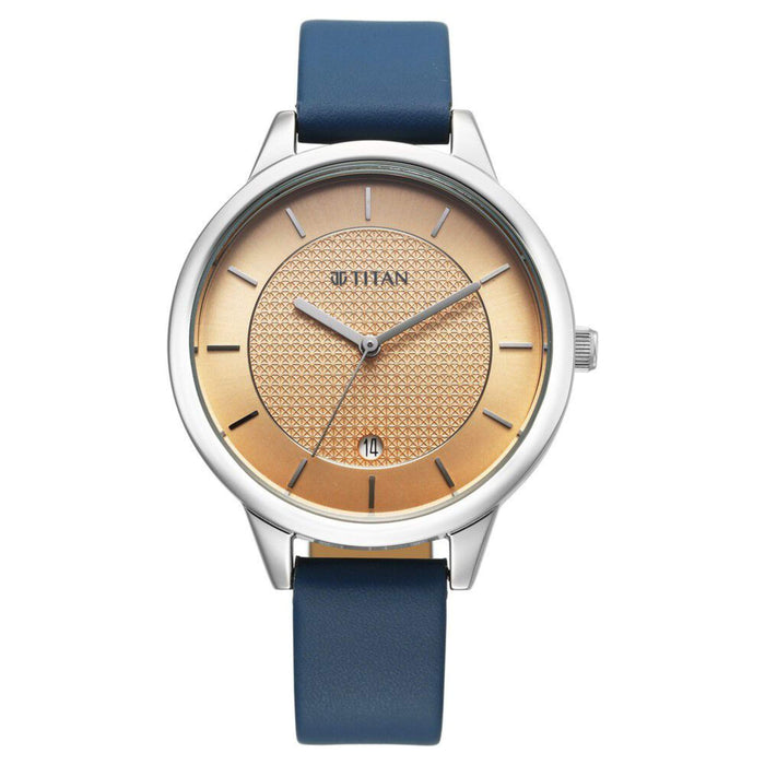 Titan Neo Workwear Quartz Analog Peach Dial Leather Strap Watch For Women