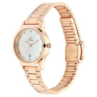 Titan Quartz Analog with Date Silver Dial Metal Strap Watch for Women
