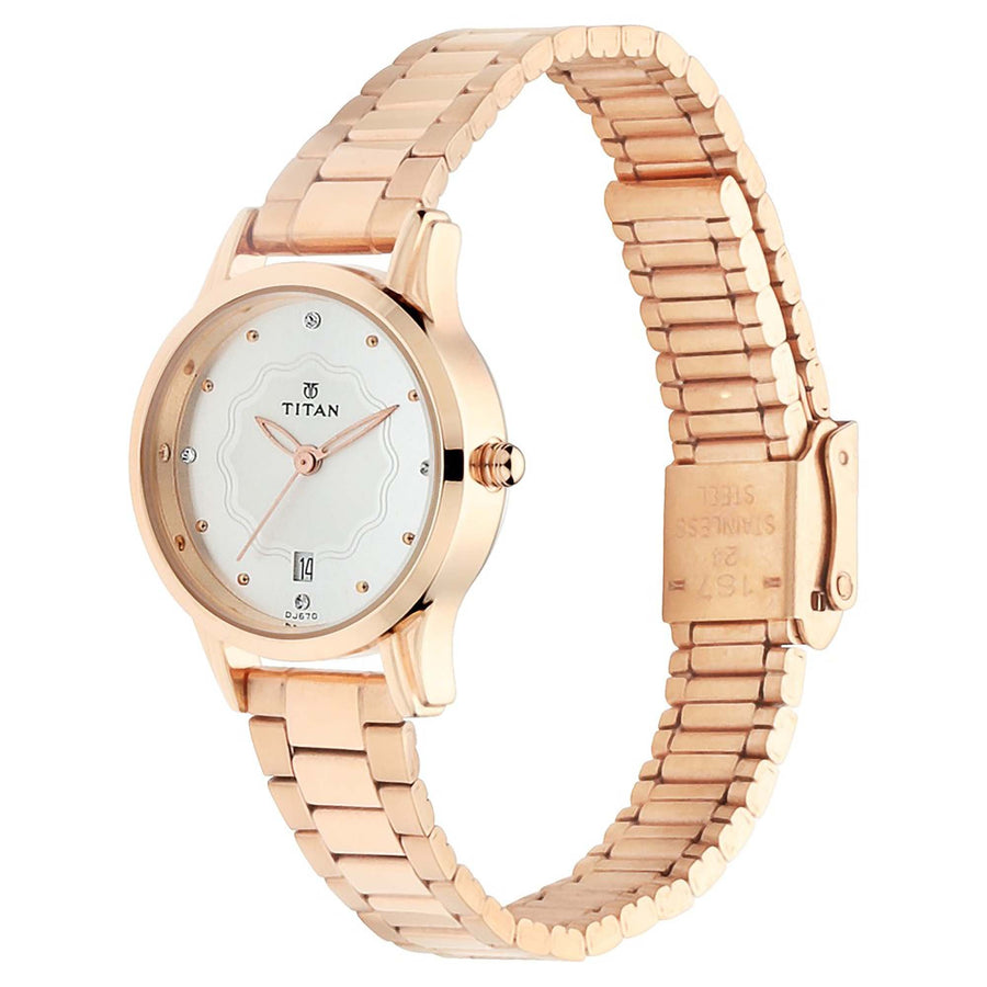 Titan Quartz Analog with Date Silver Dial Metal Strap Watch for Women