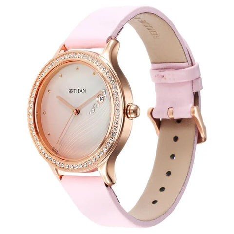 Titan Purple Glam It Up Pink Dial Analog with Date Strap Watch for Women 2634WL02
