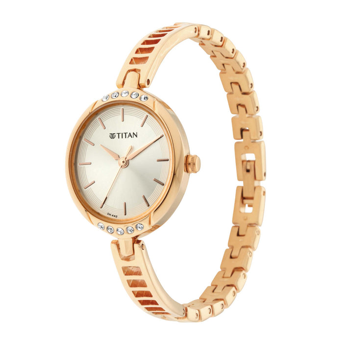 Titan Quartz Analog Silver Dial Metal Strap Watch for Women
