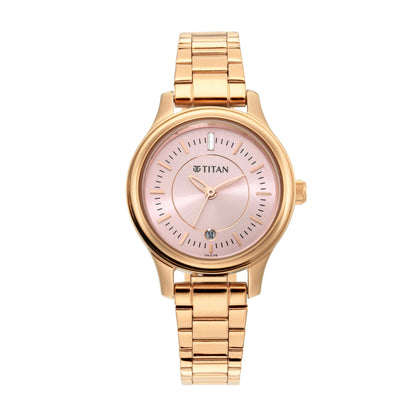 Titan Quartz Analog with Date Rose Gold Dial Metal Strap Watch for Women