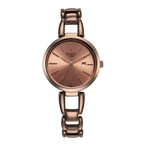Titan Raga Viva Quartz Analog with Date Rose Gold Dial Brown Metal Strap Watch for Women