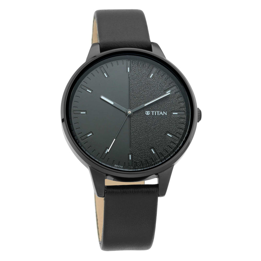 Titan Workwear Black Dial Women Watch With Leather Strap