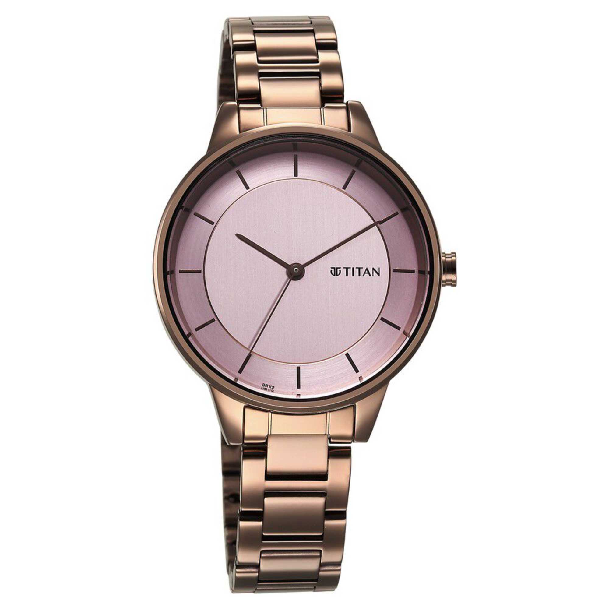 Titan Razzle Dazzle Quartz Analog Pink Dial Brown Stainless Steel Strap Watch For Women