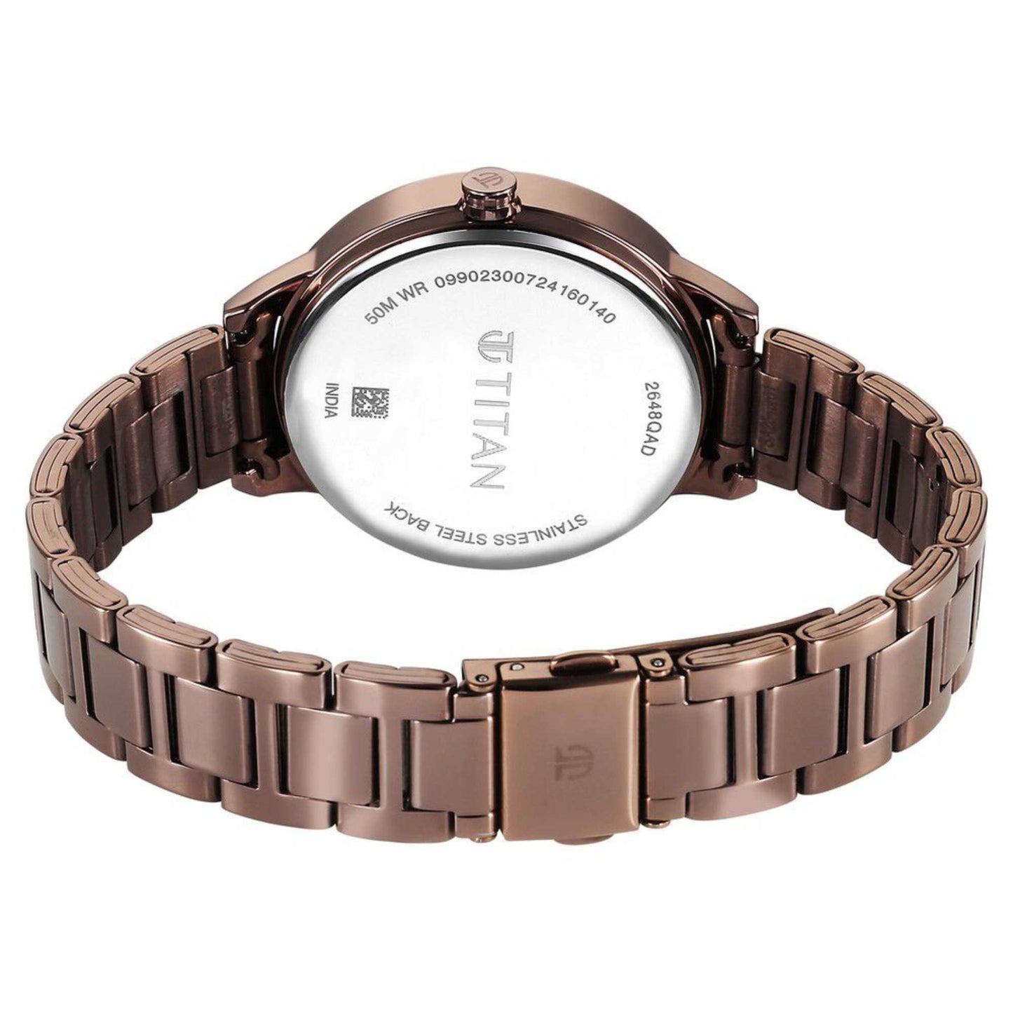 Titan Razzle Dazzle Quartz Analog Pink Dial Brown Stainless Steel Strap Watch For Women