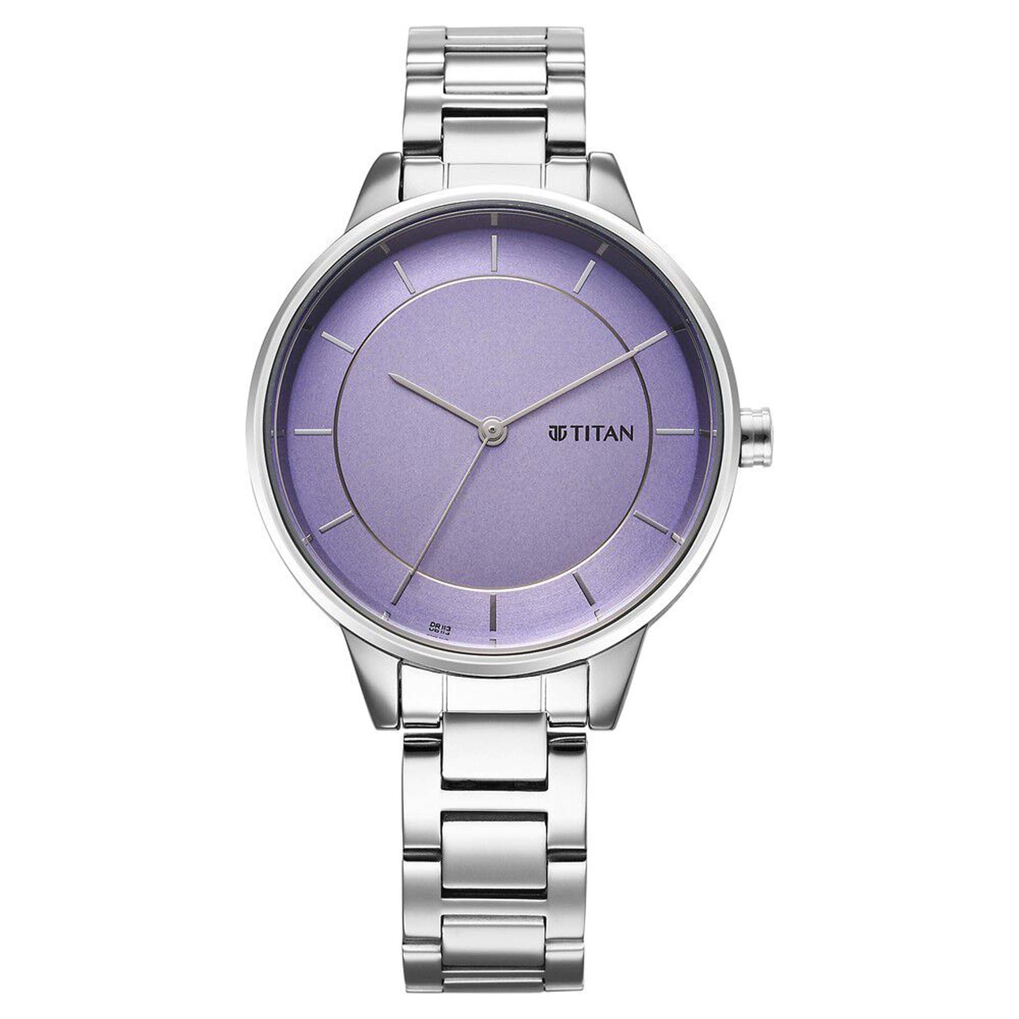 Titan Razzle Dazzle Quartz Alog Mauve Dial Stainless Steel Strap Watch For Women (2648SM12)
