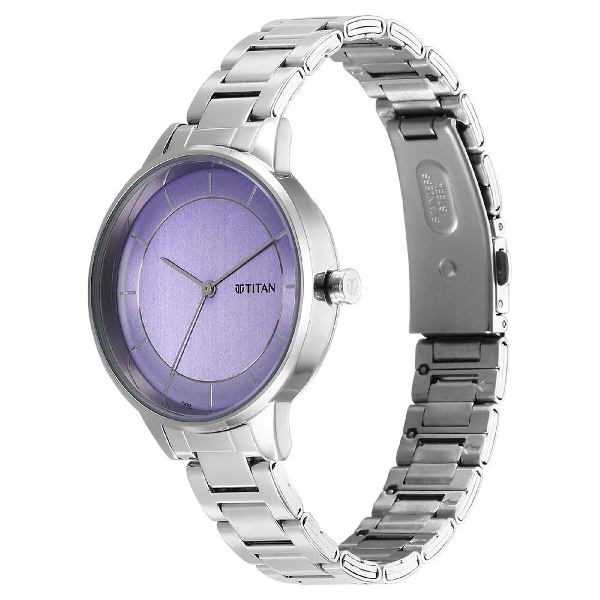 Titan Razzle Dazzle Quartz Alog Mauve Dial Stainless Steel Strap Watch For Women (2648SM12)