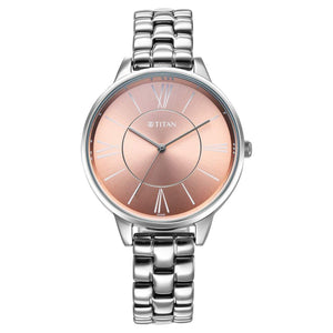 Titan Neo Quartz Analog Rose Gold Dial Silver Metal Strap Watch For Women