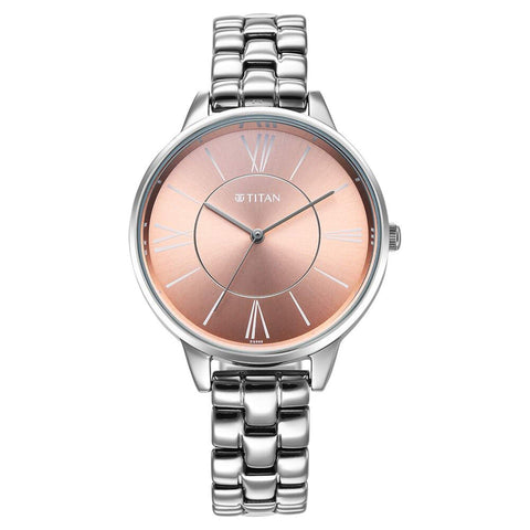 Titan Neo Quartz Analog Rose Gold Dial Silver Metal Strap Watch For Women