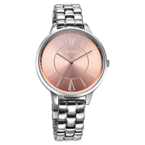 Titan Neo Quartz Analog Rose Gold Dial Silver Metal Strap Watch For Women