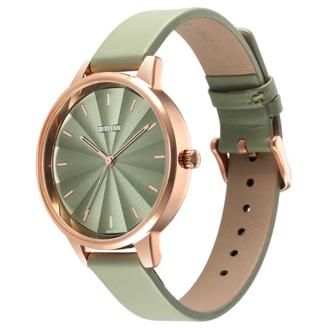 Titan Neo Green Dial Analog Leather Strap Watch for Women