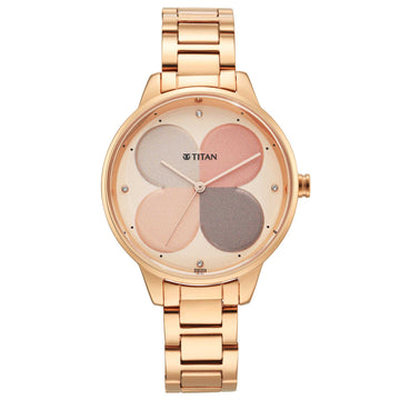 Titan Multicolored Dial Rose Gold Metal Strap Analog Watch for Women