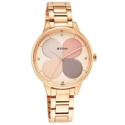 Titan Multicolored Dial Rose Gold Metal Strap Analog Watch for Women