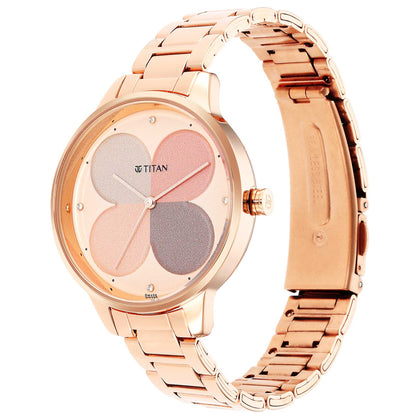 Titan Multicolored Dial Rose Gold Metal Strap Analog Watch for Women