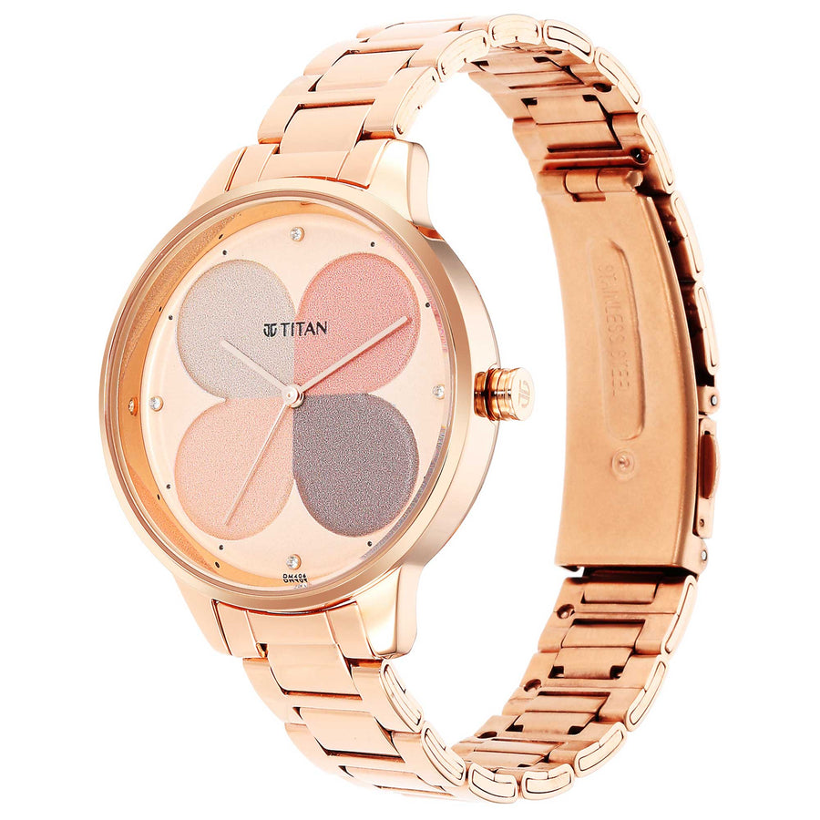 Titan Multicolored Dial Rose Gold Metal Strap Analog Watch for Women