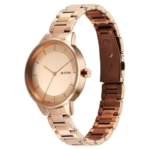 Titan Razzle Dazzle Quartz Analog Rose Gold Dial Stainless Steel Strap Watch For Women