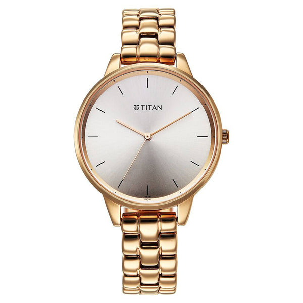Titan Neo Quartz Analog Grey Dial Rose Gold Metal Strap Watch For Women