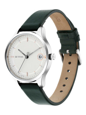 Titan Workwear Silver Dial Women Watch With Leather Strap