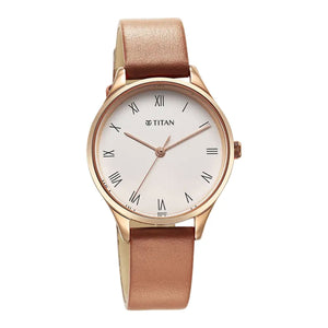 Titan Workwear White Dial Leather Strap Watch for Women
