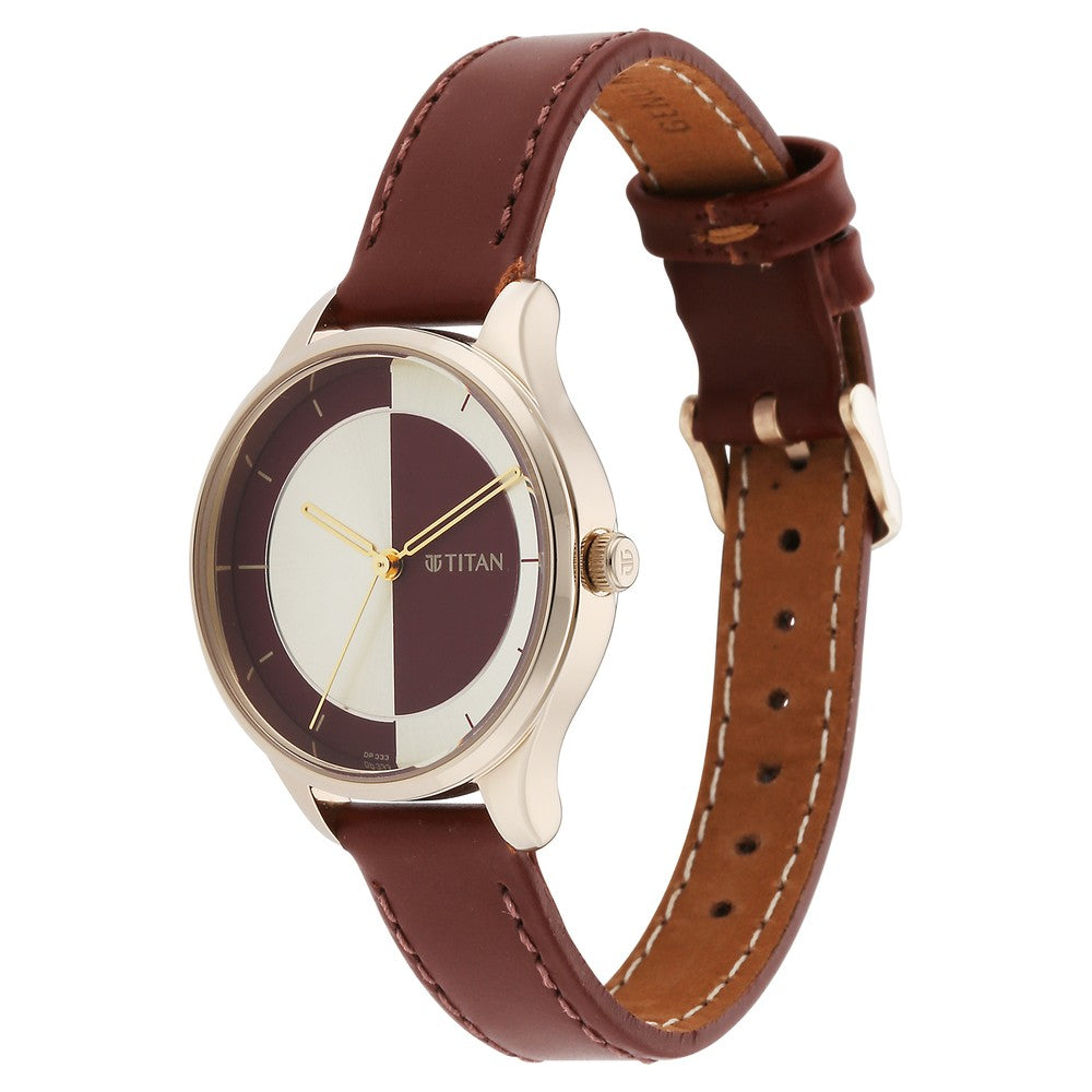 Titan Yin & Yang Red Dial Analog Leather Strap Watch for Women