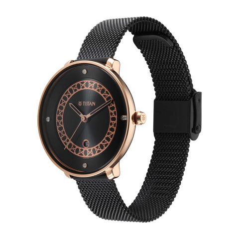 Titan Marhaba Black Dial Analog Stainless Steel Strap watch for Women