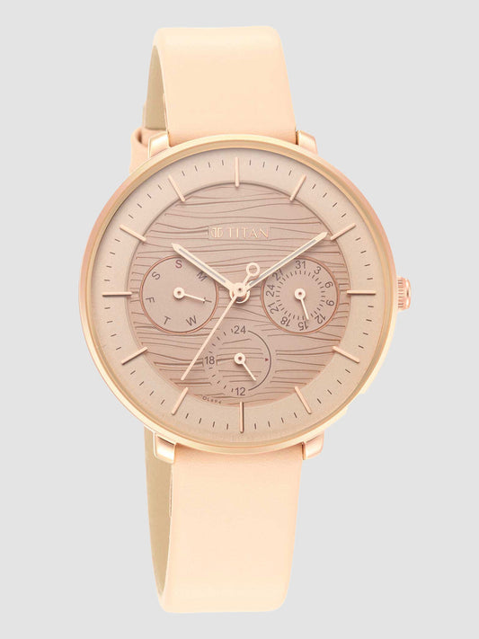 Titan Women's Svelte Rose gold: Multi-Function Watch with Leather Strap