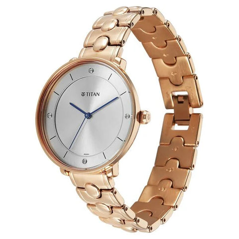 Titan Workwear Silver Dial Rose Gold Metal Strap Analog Watch for Women 2651WM11